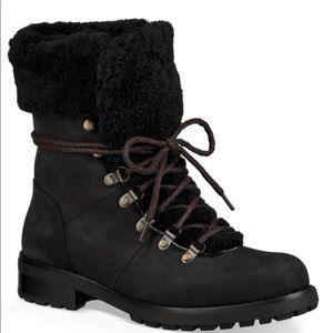 Ugg Fraser shearling and suede combat booties